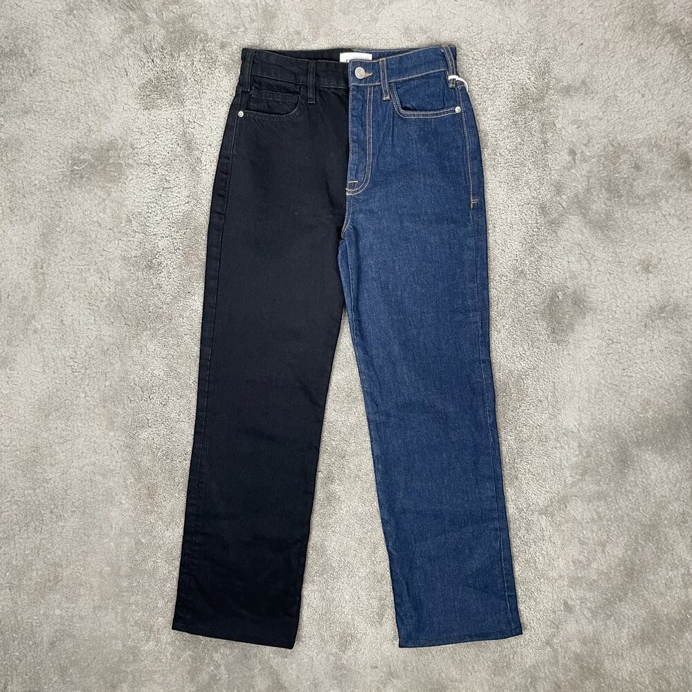 NWT Frame Le Jane High Rise Straight Leg Jeans 25 Two Tone Colorblock Dell Noir